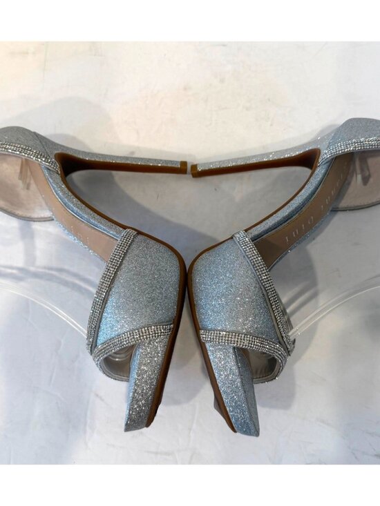 Gianni Bini Constantz Silver Glitter Stiletto Heel Ankle Strap Sandals - Picture 6 of 9